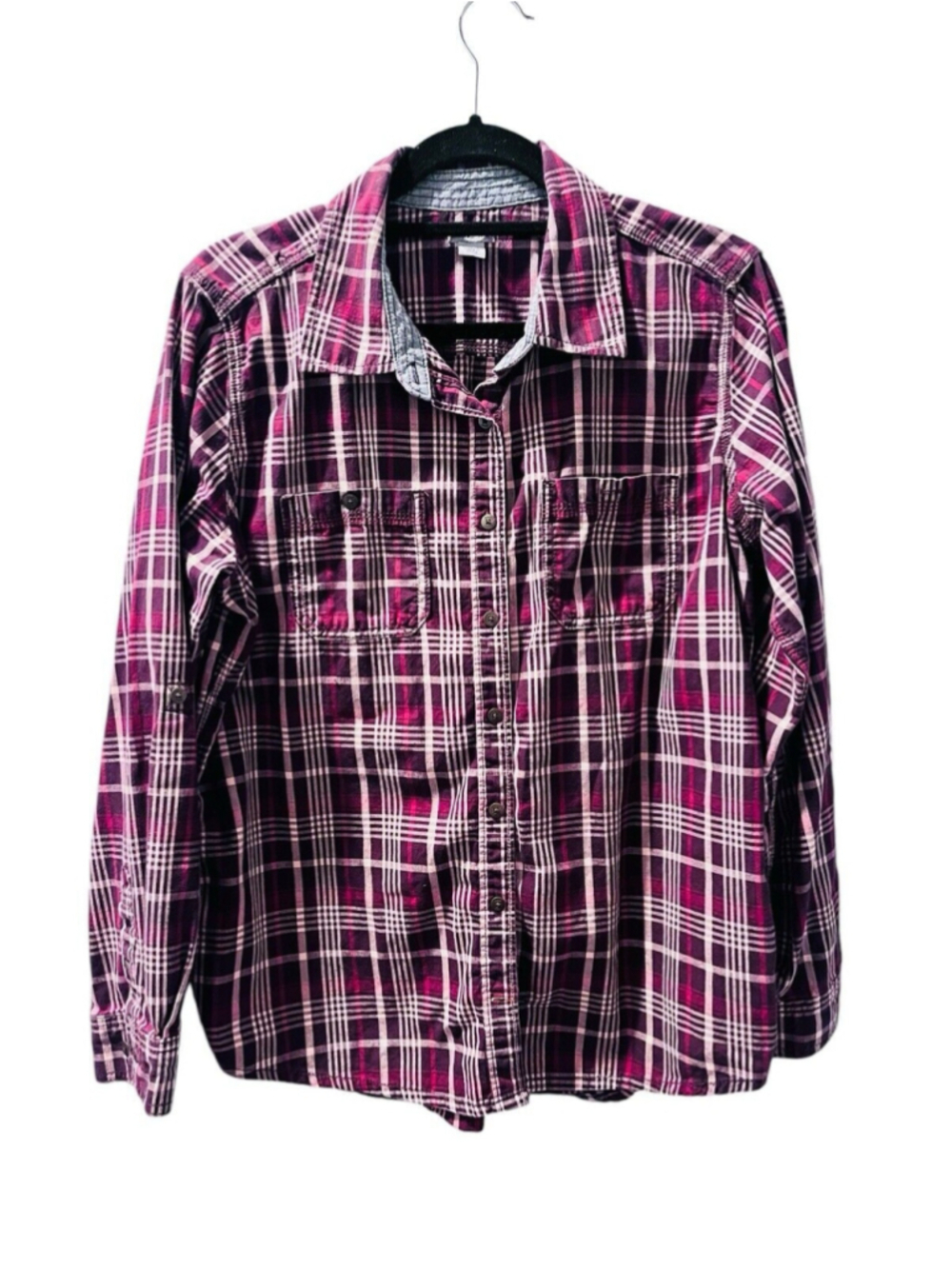 Carhartt Women's Plaid Button Up Collared Shirt Size 12/14 Large Casual Burgundy